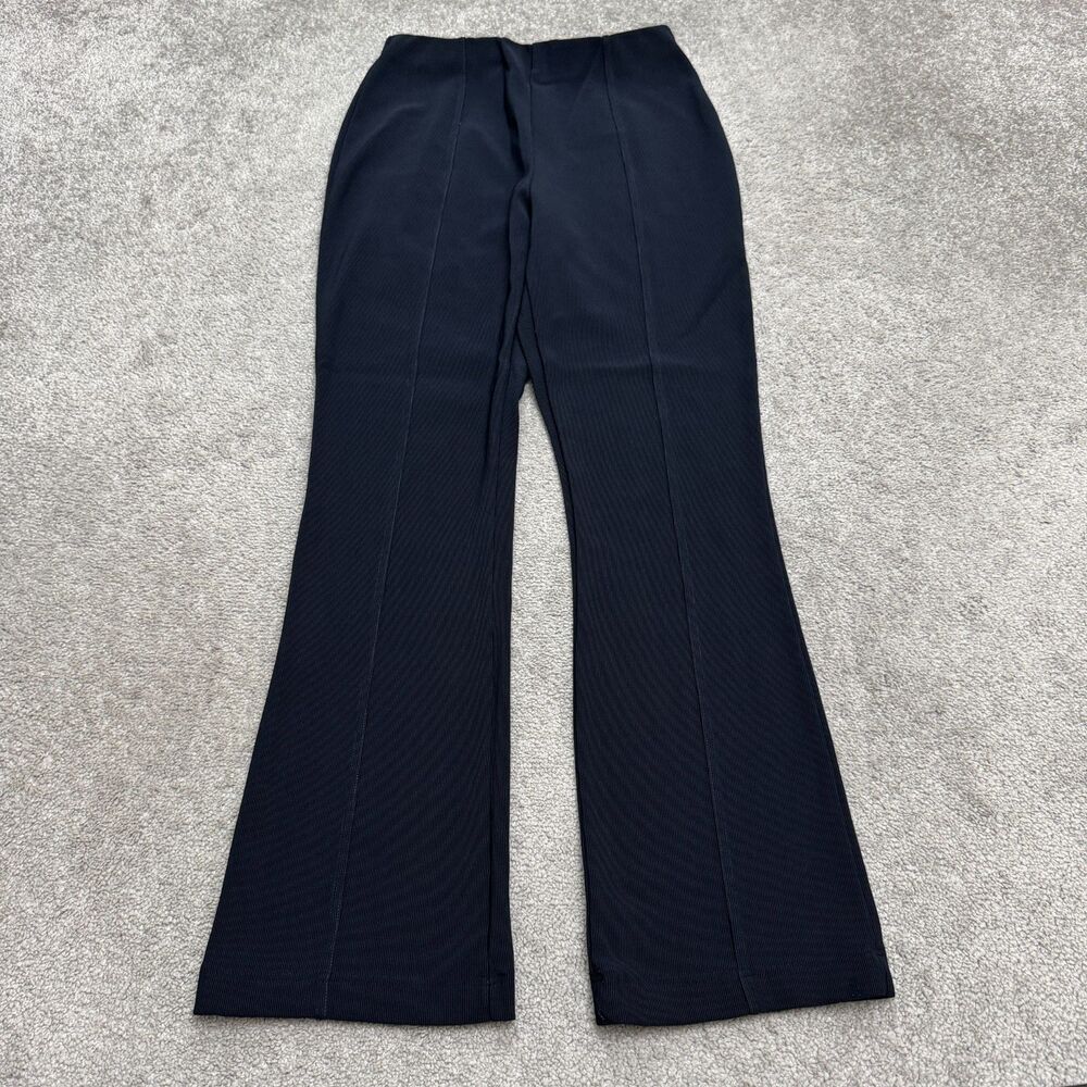 Vintage Dana Buchman Flare Pants Women M Navy Blue Ribbed Stretch USA Made Retro